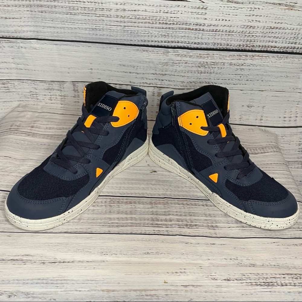 XIDISO Girls/Boys/Kids Mid Top Sneakers (Navy Blue/Orange/White) NWOT - Picture 5 of 13